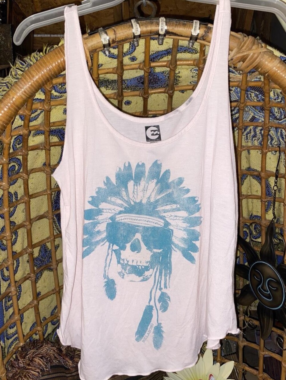 VTG Billabong Fairy Grunge Pink Skull Graphic Crop Tank M